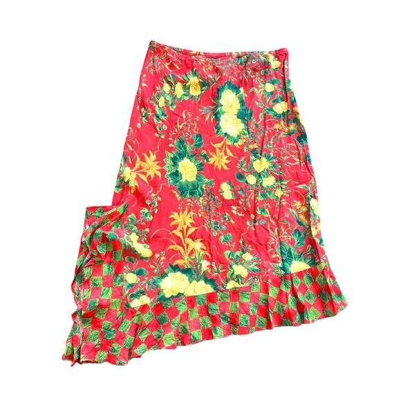 Jams World Red Floral Skirt Limited Edition Small Ruffle Rayon Elastic Midi - Picture 1 of 4